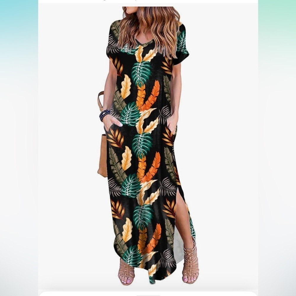 Boho v neck maxi dress pockets new π